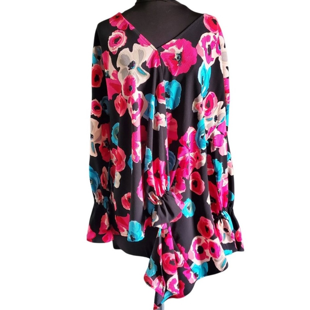 Juicy Couture black blue pink floral top summer  tropical colorful size large - Picture 3 of 10